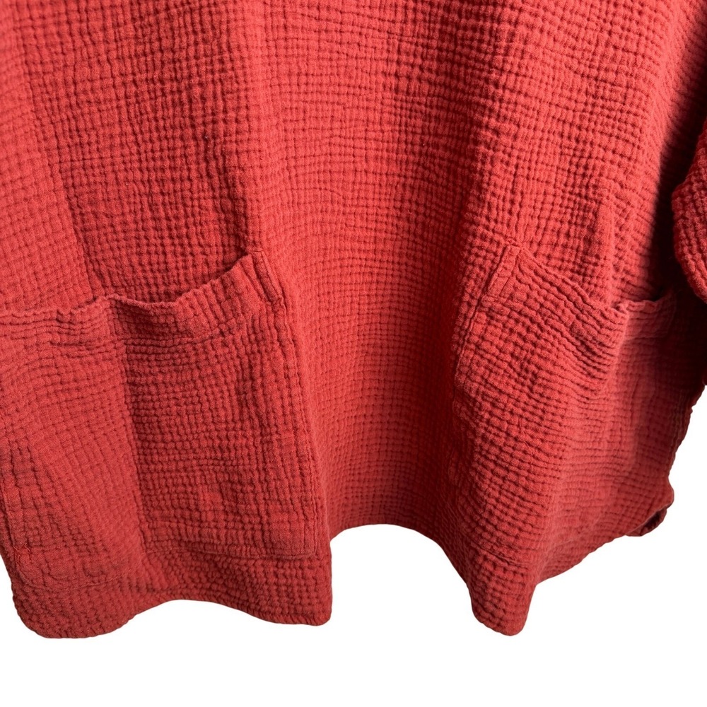 Cotton Gauze Boxy Top 2X Rust Textured Pocket Pullover Fall Boho Coastal Minimal - Picture 5 of 8
